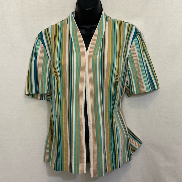 C-131 Kim Rogers PLUS SIZE 14W Multicolor Stripe Linen Blend Suit Jacket - Picture 1 of 14